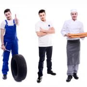 same young man doing various jobs in different professional outfit