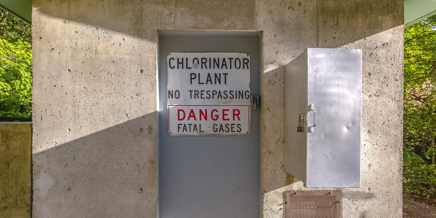 A Warning sign on the door of a Chlorinator Plant